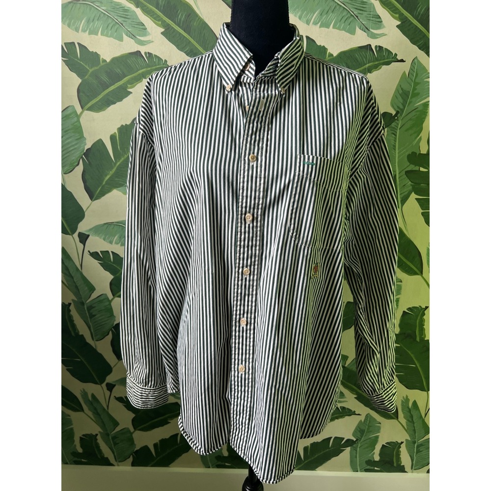Tommy‎ Hilfiger Striped Button Down Shirt Women XL Green Cream